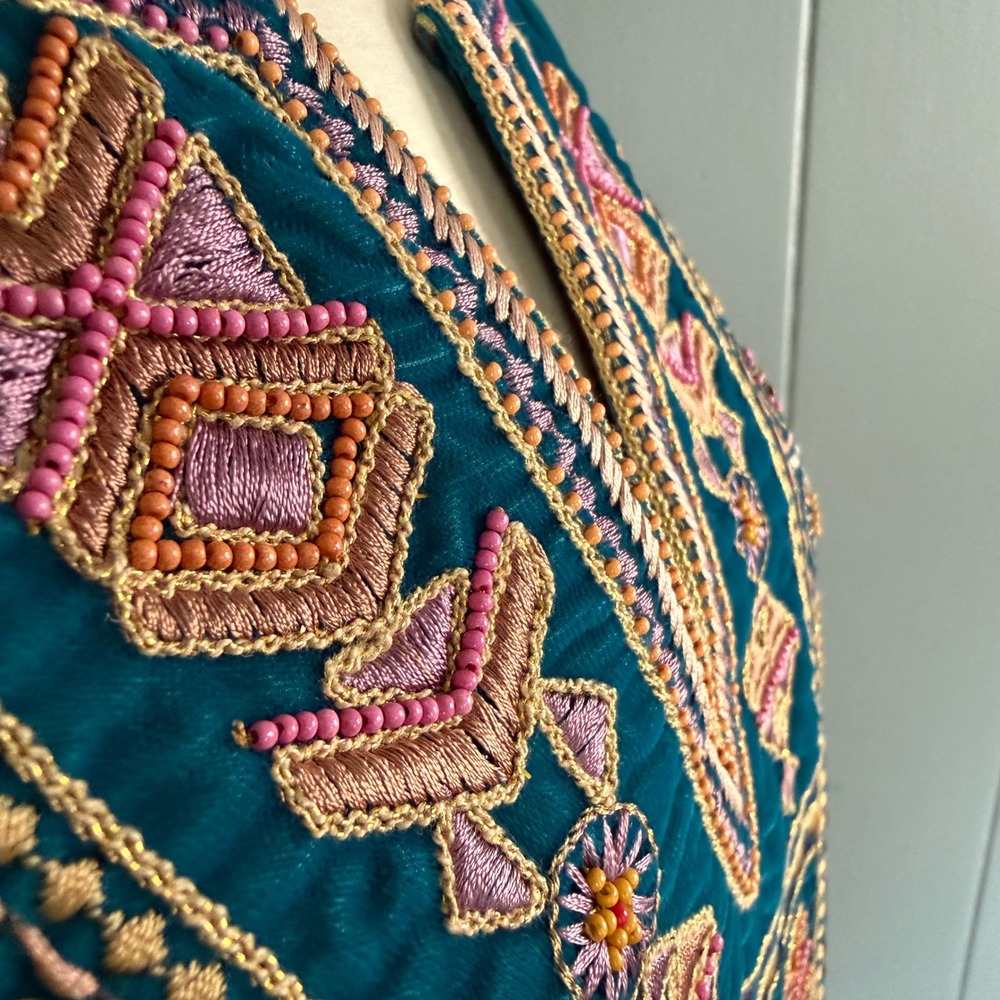 Soft Surroundings Womens Large Boho Floral Embroidered Beaded Tunic Dress India - Picture 7 of 8